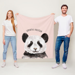 Manta Polar Panda Acuático Moderno Con Nombre Y Rosa Pastel