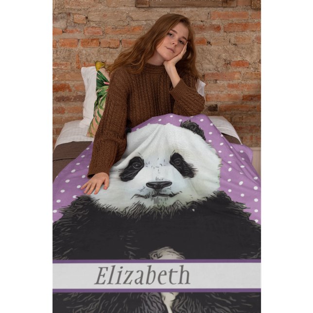 Manta Polar Panda Adorable Oso Nombre Púrpura Niños Animal (Adorable panda bear personalized cozy blanket)