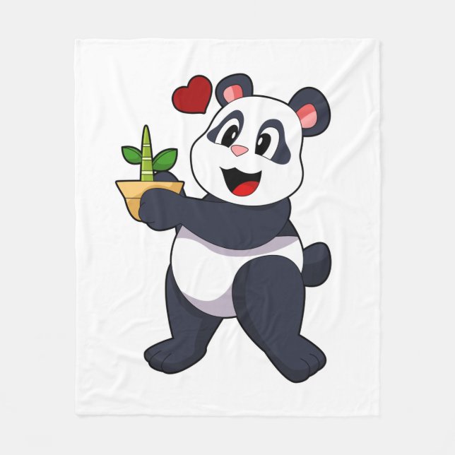 Manta Polar Panda con flores de bambú (Anverso)