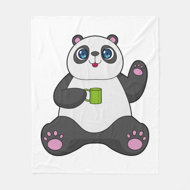 Manta Polar Panda con tazón de café (Anverso)