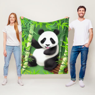 Manta Polar Panda Cuta En Un Bosque De Bambú