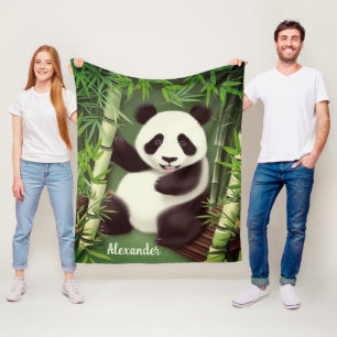 Manta Polar Panda Cuta En Una Cama De Bambú