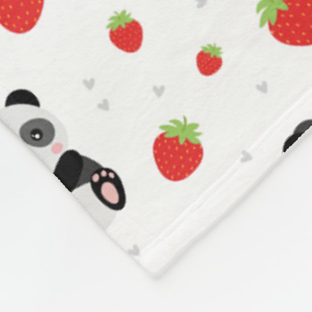 Manta Polar Panda fofo com morango (Esquina)