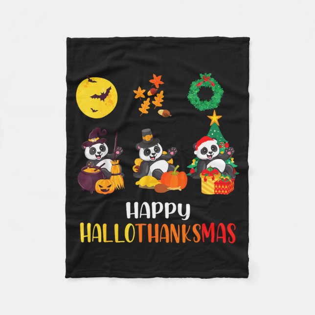 Manta Polar Panda Halloween Christmas Happy Hallothanksmas Pan (Anverso)