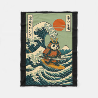 Manta Polar Panda Samurái Surfista de Ola Japonesa