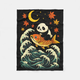 Manta Polar Panda Surfing Ola - Arte Divertido de Animales Jap