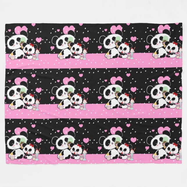 Manta Polar pandas "panda bears" "panda bear baby" "kawaii pan (Frente (Horizontal))