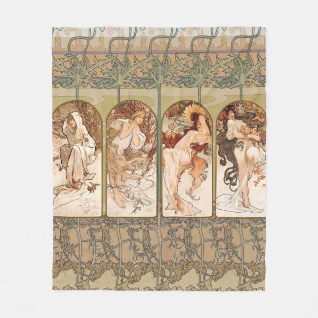 Manta Polar Panel de las Cuatro Estaciones de Alphonse Mucha 1 (Anverso)