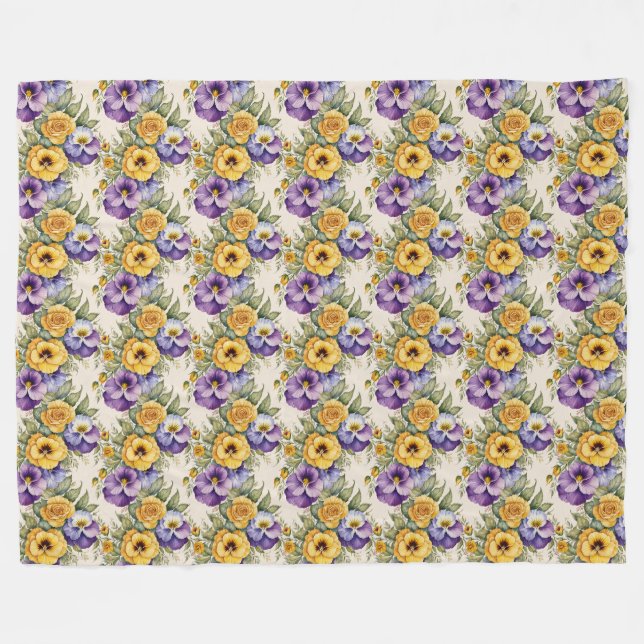 Manta Polar Pansies Floral Vintage moderna (Frente (Horizontal))