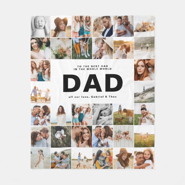 Manta Polar Papá moderno multi foto padres día blanco negro (Anverso)