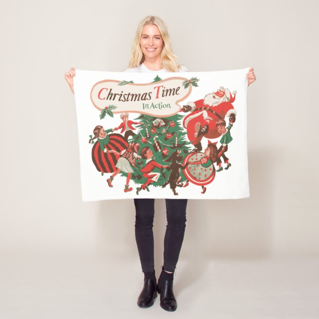 Manta Polar Papá Noel de Navidad y niños bailando (In situ)