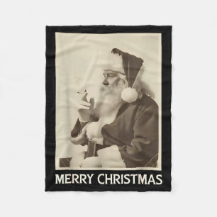 Manta Polar Papá Noel divertido fumando Navidad alegre vintage