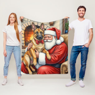 Manta Polar Papá Noel sosteniendo arte navideño de Malinois be