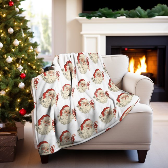 Manta Polar Papá Noel Vintage con Candy Cane. (Subido por el creador)