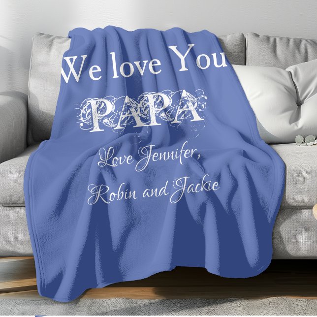 Manta Polar Papá Padre Personalizado Papá Papá Dada Simple Mod ('We Love You PAPA' comfy light blue fleece blanket.)
