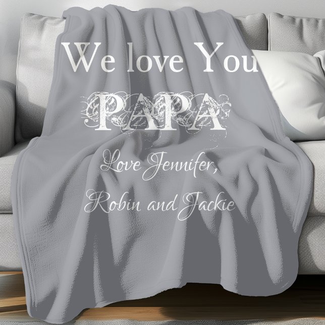 Manta Polar Papá Papá Padre Personalizado Papi Dada Simple Mod ('We Love You PAPA' comfy grey fleece blanket.)