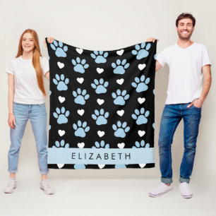 Manta Polar Papas de perro, patas azules, corazones blancos, t