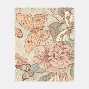 Manta Polar Papel de mariposas y flores
