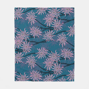 Manta Polar Papel de pared floral: azul marino asiático, rosa.