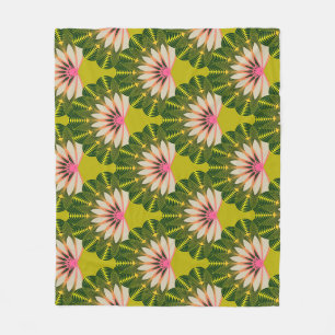 Manta Polar Papel estilizado de loto: rosa, verde.