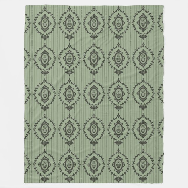 Manta Polar Papel pintado barroco en verde (Anverso)