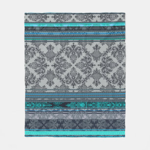 Manta Polar Papel pintado bohemio vintage azul turquesa y gris