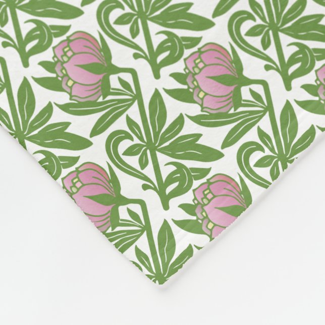 Manta Polar Papel pintado de nenúfares rosa Art Nouveau (Esquina)