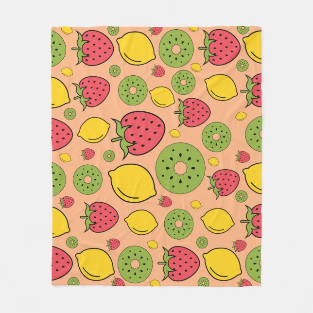 Manta Polar Papel tapiz de la fruta: fresas, limones, kiwis. (Anverso)
