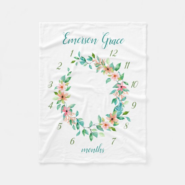 Manta Polar Paradise Floral Baby Girl Monthly Milestone Photo (Anverso)