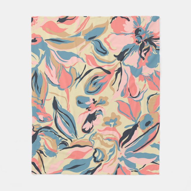 Manta Polar Parche abstracto: crema floral geométrica. (Anverso)