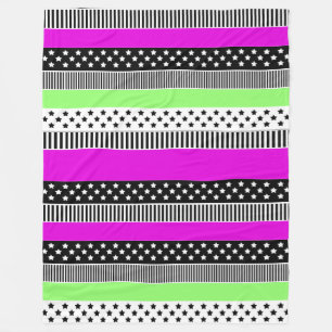 Manta Polar Parche de rayas negras y blancas y neonesas