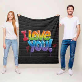 Manta Polar Pared de ladrillo negro con grafiti “¡Te amo!”