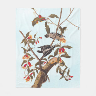 Manta Polar Pareja Audubon Downy Woodpecker con flores