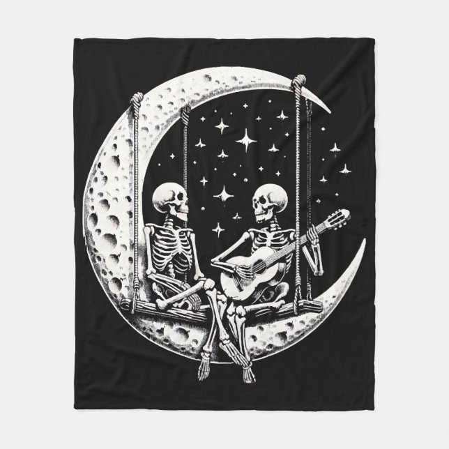 Manta Polar Pareja de esqueletos guitarra lunar (Anverso)
