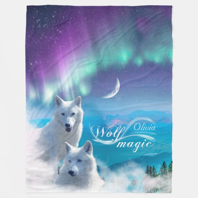 Manta Polar Pareja de lobos blancos Personalizada (Anverso)