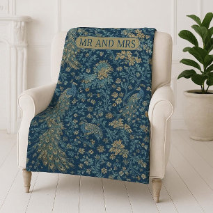 Manta Polar Pareja de Pavos Reales Inspirada en William Morris