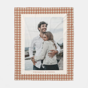 Manta Polar Pareja de Terracota Gingham Foto Personalizada