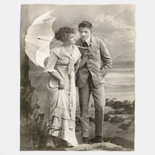 Manta Polar Pareja romántica vintage con parasol