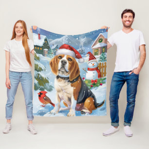 Manta Polar Pascua Canina Beagle Navidad Invierno Alegría