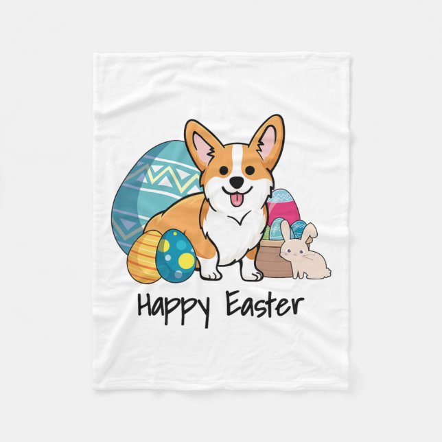 Manta Polar Pascua Corgi Dog Feliz Pascua (Anverso)