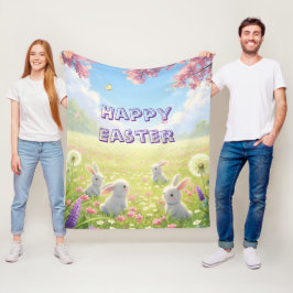 Manta Polar Pascua de lavanda Lindo conejo blanco Floral Prima