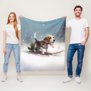 Manta Polar Pascua de Navidad nieve invierno Beagle