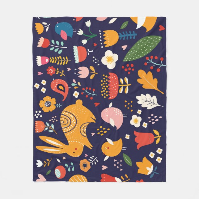 Manta Polar Pascua de primavera: flores, colección de conejito (Anverso)
