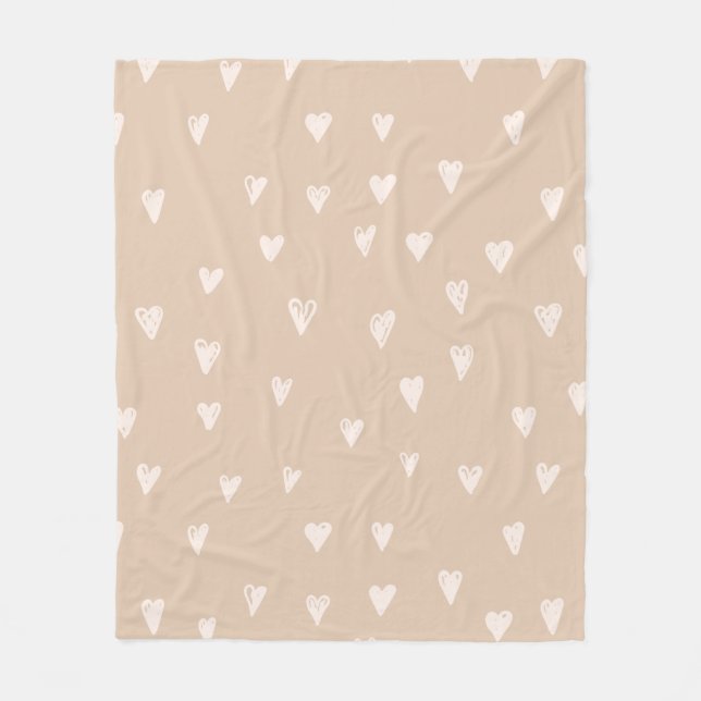 Manta Polar Pastel Beige Doodles Cute Heart Pattern (Anverso)