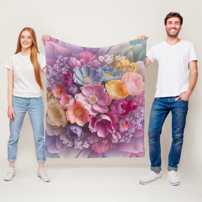 Manta Polar Pastel Blossom Harmony Elegancia Floral (In situ)