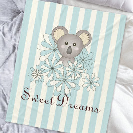 Manta Polar Pastel Blue Stripe Cute Baby Koala Kids
