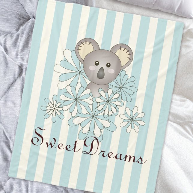 Manta Polar Pastel Blue Stripe Cute Baby Koala Kids (Subido por el creador)