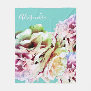 Manta Polar Pastel Botánico Personalizado Azul Rosa Amarillo 