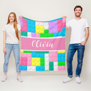 Manta Polar Pastel de bloques de edificios rosados chica perso