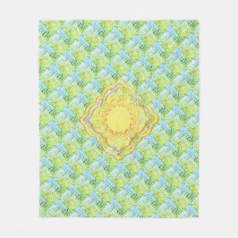 Manta Polar Pastel de Verdes y Medallones de Oro Resumen de ar